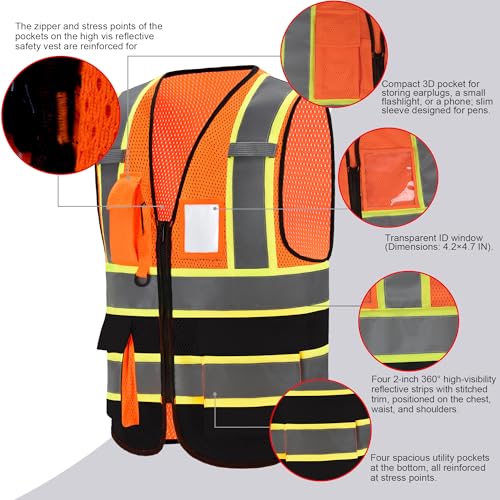Image of A-SAFETY Mesh High Vis Vest, Reflective Construction Vest with Pockets