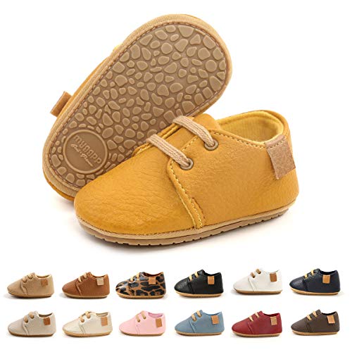 BEBARFER Toddler Baby Boys Girls Shoes Infant Moccasins Anti-Slip Sole Newborn Oxford Loafers Sneakers Wedding Uniform Dress Shoes First Walking Crib Shoes (12-18 Months Toddler, C-Yellow)