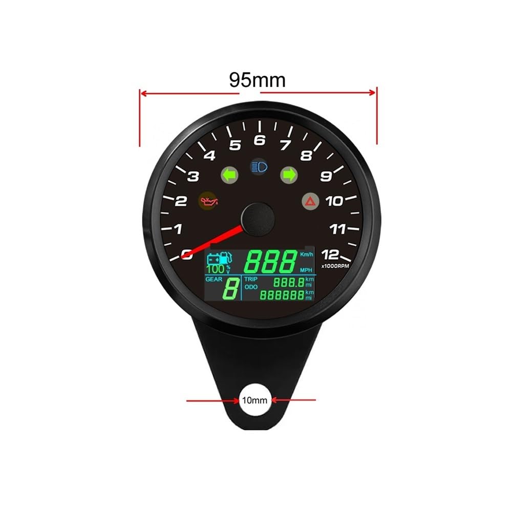 タコメーター オドメーター 12000RPM 199km/h オートバイ用タコメーター 85mm 0-299KM/H MPH 0-12000RPM オートバイ