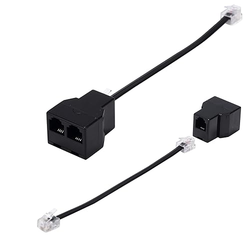 Ubramac Divisor de línea telefónica, divisor de teléfono, con enchufes RJ11 6P4C, adecuado para teléfono, máquina de fax, paquete de 2 unidades