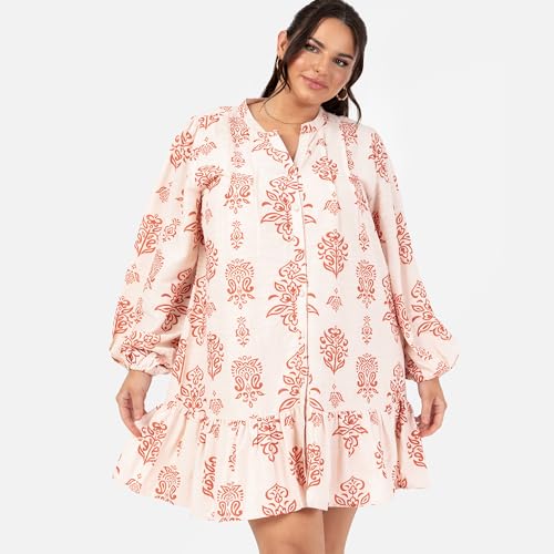Robe chemise ample masquant les formes en coton léger à manches ballon - 3