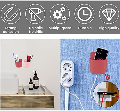 6 Pcs Remote Control Holders, Self-adhesive Remote Control Storage Box, Wall Mounted Phone Holder Organizer for Home, Office, Remote, Pencil, Phone Charging Storage Boxes Holder - 6 Colors
