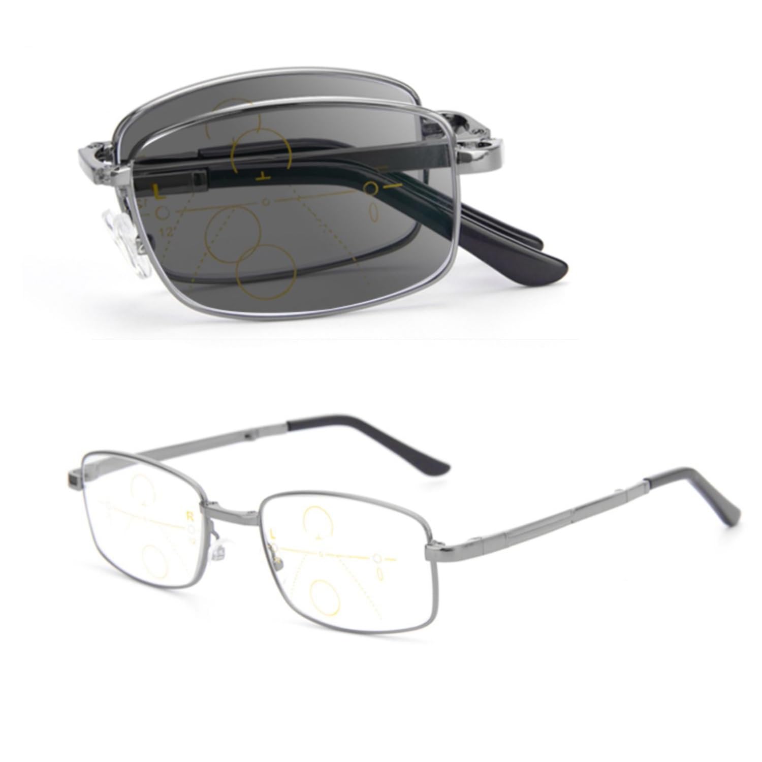 Faltbare Photochrome Lesebrille, Mini Tragbare Computer Lesehilfe, Anti-blaue-UV Polarisierte Sonnenbrille mit Brillenetui geliefer