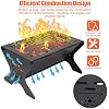 GFTIME Feu De Camp Portable Pliable - Grill Barbecue Charbon 46x32 Cm Avec Sac Transport, Gants Et Tisonnier, Idéal Camping Jardin Terrasse