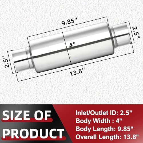 Image of LCGP 2.5 inch Inlet Universal Resonator Muffler, 2.5 inch Outlet 13.77 inch Overall Length Stainless Steel High Performance Muffler, Polished, Pass-Thru Design 2pack