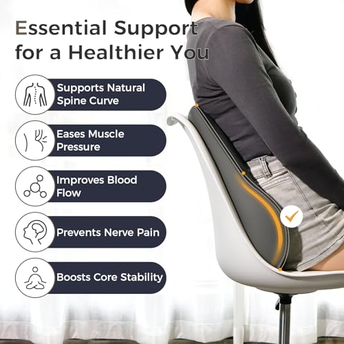 Image of Coverado Lumbar Support Pillow for Car, Ergonomic Memory Foam Back Pillow for Office Chair, Back Cushion for Back Pain Relief, PU Leather Car Lumbar Support for Driving Seat