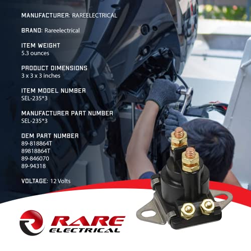 Rareelectrical New 12V Solenoid Compatible With Mercury Mariner Outboard Motors 89-818864T 89-846070 89-94318 89-96158 89-96158T 89818864T 89846070 8994318 8996158 8996158T #TOP4