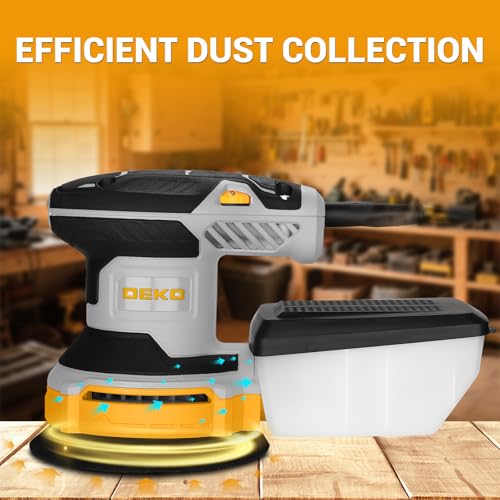 DEKOPRO Random Orbit Sander 300W with 16Pcs Sandpapers, 6 Variable Speed 14000RPM, 125MM Hand Electric Tool, High Performance Dust Collection System, Fit for Woodworking/Sanding 6 DEKOPRO Random Orbit Sander 300W with 16Pcs Sandpapers, 6 Variable Speed 14000RPM, 125MM Hand Electric Tool, High Performance Dust Collection System, Fit for Woodworking/Sanding - Image 6