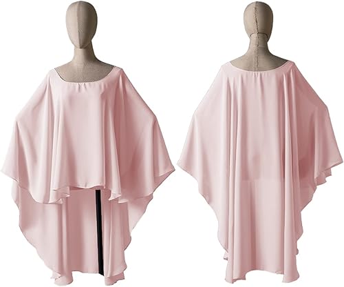 Vista 5 de BEAUTELICATE Chal alto y bajo Capelets de gasa capa nupcial de la boda Sheer Overlay Poncho estola para las mujeres