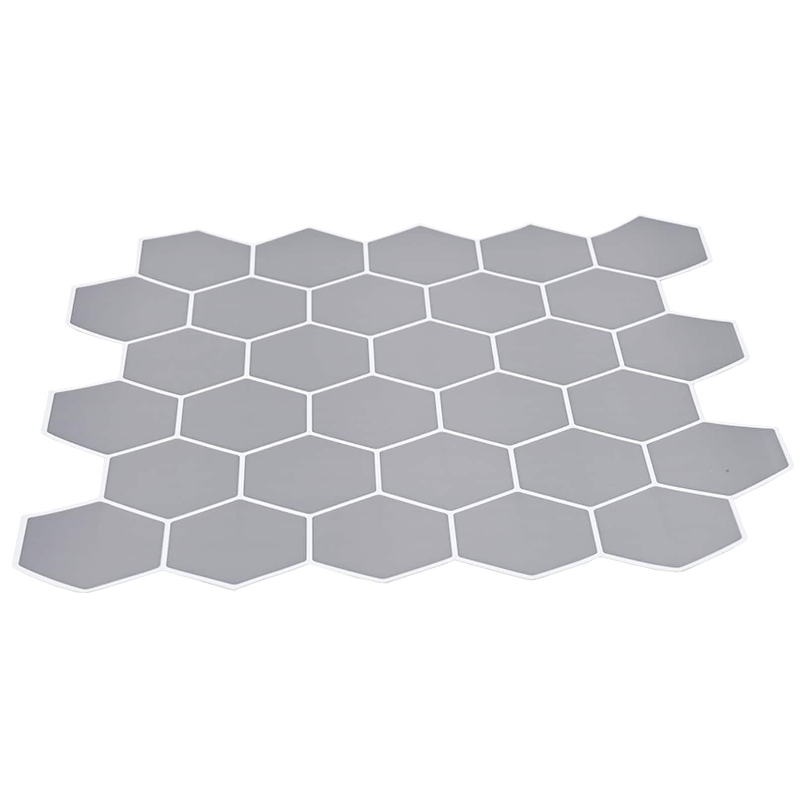 Sechseckige Fliese 10 Stk Grau 30x30cm Polyurethan PET | Selbstklebend, zuschneidbar, für Küche und Bad, pflegeleicht mit feuchtem Tuch
