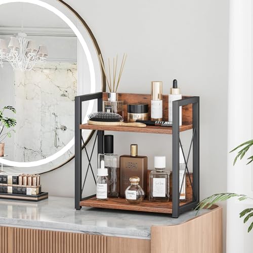 Image of OXMIC 2-Tier Countertop Organiser, Brown, Engineered Wood, Matte Finish, Modern Style, 32x21x15 cm, Lightweight