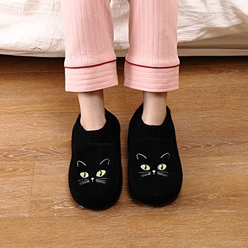 Slipper Socks for Women-Winter Cozy Soft Non-Slip Fleece-Lined Knit Black Bedroom Socks-Cat Gifts for Lady 7