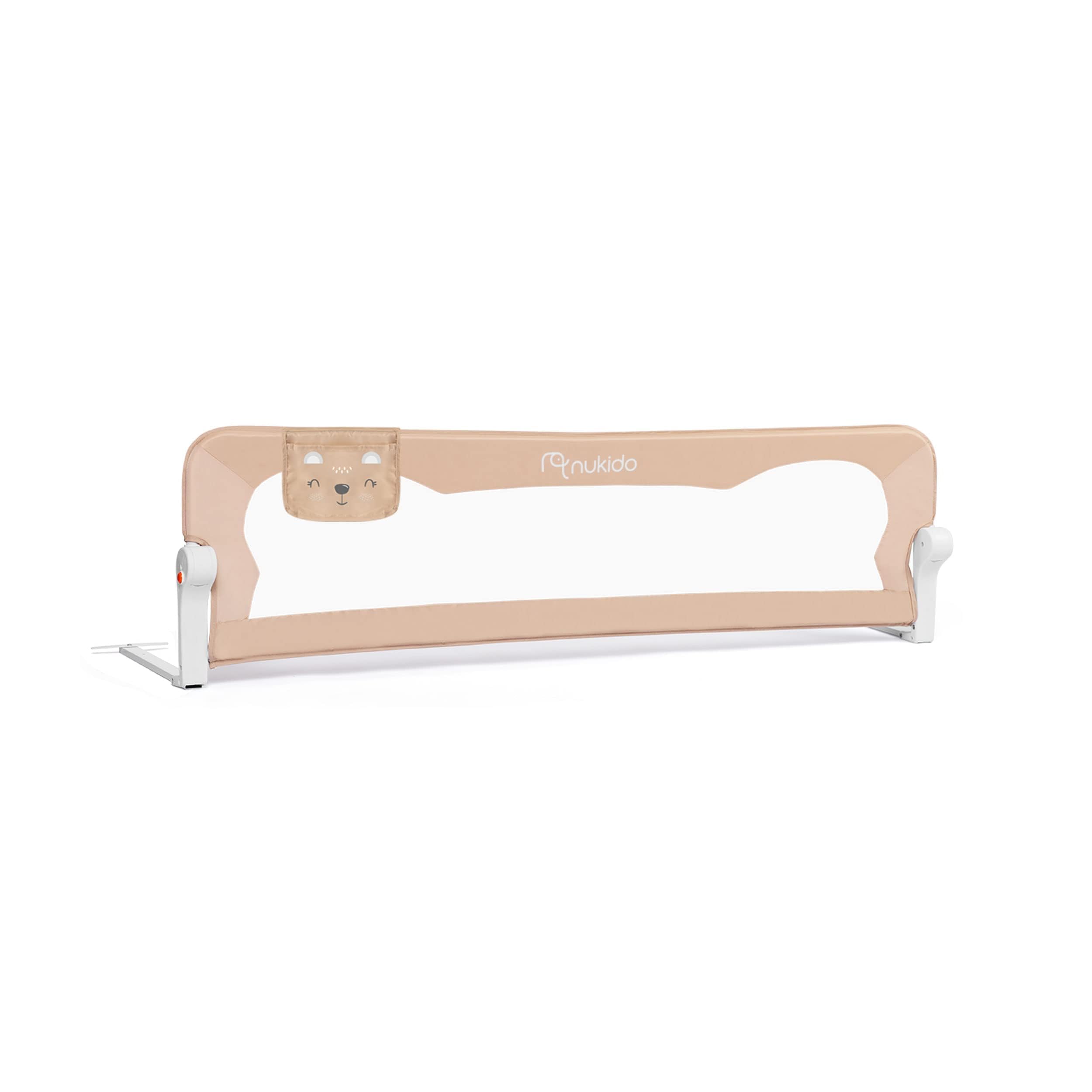 Barrière de lit bébé anti-chute Nukido 150 cm beige en acier pliable