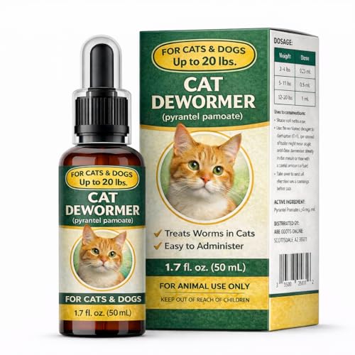 Luckyond Liquid Dog & Cat Dewormer with Pyrantel Pamoate, for Roundworms & Hookworms, Easy-to-Use Oral Liquid Formula