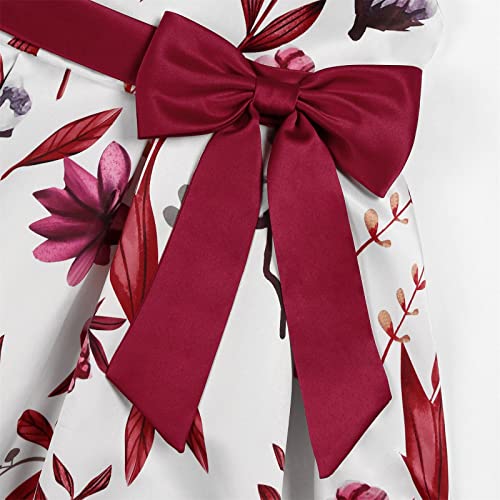 Girls Casual Floral Print Dress with Belt Short Puff Sleeve Smocked Waist Ruffle Puffy Wedding Dress for Party2