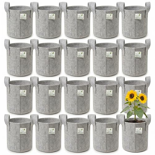Image of 400 GSM Geo Fabric Round Grow Bags 8x8 Inch with Handle, Grey Planting Bags for Terrace and Kitchen Gardening Pack of 20