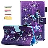 UUcovers Case for Samsung Galaxy Tab 4 7.0 inch/Nook 7.0 Tablet 2014 (SM-T230NU/T230/T231/T235) with Pencil Holder Card Pocket, Stand Folio PU Leather Magnetic Wallet Cover, Purple Flower Butterfly