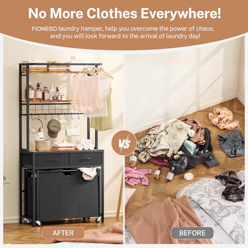 Teenfon Laundry Sorter, Rolling Laundry Hamper With 3 Section Pull-Out Bags thumb #8
