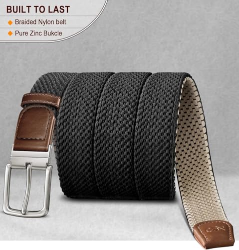 Image of Stretchable Reversible Braided Woven Fabric Belt for Men and Women, Fits on upto 36 inch waist size