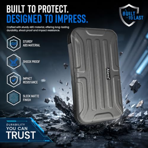 Image of Tukzer Large Travel Gadget Organiser Case Bag Aliens Series, Hardshell ABS Material, Water-Resistant Travel Storage Pouch for HDD /SSD, Samsung T7 Shield,Cable,Charger,Smartphone,airpods,Power Bank-GRY
