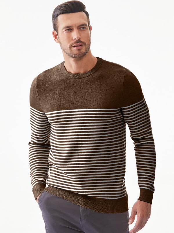 Mens Sweater Casual Slim Fit Crew Neck Striped Knitted Pollover Long Sleeve Sweaters Tops4