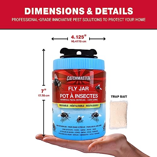 Catchmaster Reusable Fly Traps Outdoor Jar 2-Pack, Bug Catcher And Flying Insect Trap With Natural Attractant For Pest Control, Pet Safe, Non Toxic Bulk Fly Bait Traps #TOP3