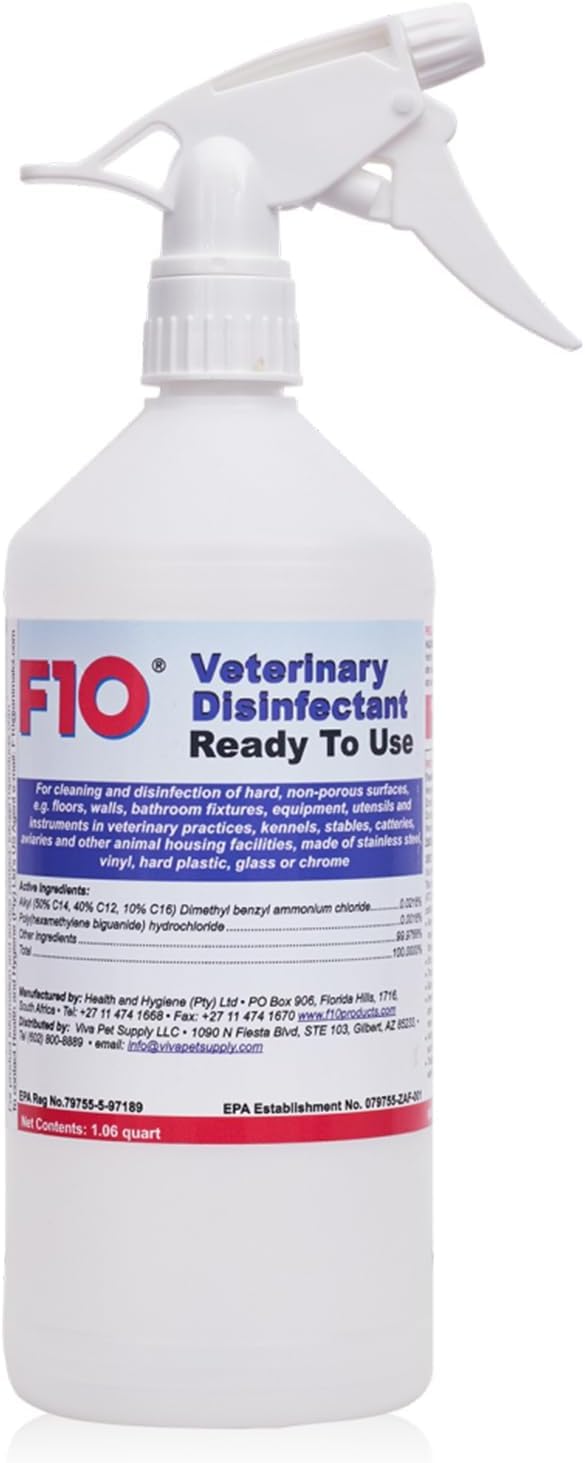 F10 SC Ready to Use Veterinary Disinfectant & Cleaner for Kennels, Litter Box, Cage, Terrariums, Habitats, Vet Practices - 1 Liter (1.06qt)