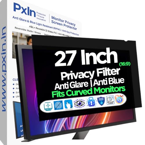 Image of Pxin 27 Inch (16:9) Curved Monitor Privacy Screen | Digital EyeCare Filter | 99% UV (A /B /C) Block | Anti Glare | Side View Blocker | Adv. Curved Monitor Privacy Protector