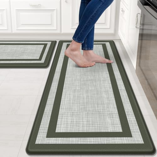 Mattitude Kitchen Mats Set of 2 Cushioned Anti-Fatigue Non-Skid Rug Sets Ergonomic Comfort Standing Mat for Kitchen, Floor, Office, Sink, Laundry,Green