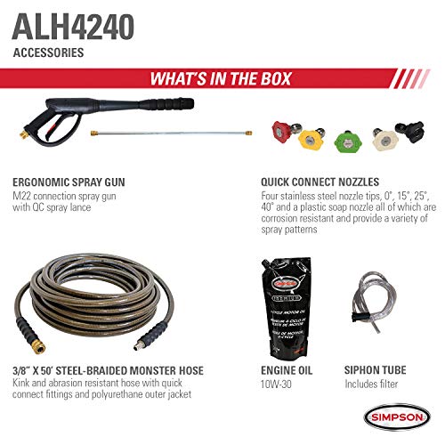 SIMPSON Cleaning ALH4240 Aluminum Gas Pressure Washer Powered by Honda GX390, 4200 PSI @ 4.0 GPM, Red