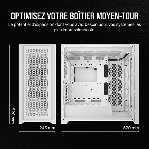 Boîtier PC blanc CORSAIR 5000D Core Airflow avec panneau latéral en verre trempé - 4
