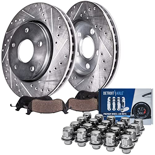 Image of Detroit Axle - 3.5L Front Brake Kit for 2007-2013 Nissan Altima, 11.65'' inch Drilled & Slotted Disc Brake Rotors Ceramic Brake Pads Wheel Lug Nuts 2008 2009 2010 2011 2012 Replacement