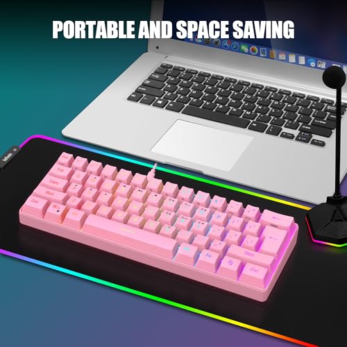 Image of RedThunder 60% Gaming Keyboard and Mouse Combo, Ultra-Compact 61 Keys RGB Backlit Mini Keyboard, Lightweight 7200 DPI Honeycomb Optical Mouse, RGB Wired Gaming Set for PC MAC PS5 Xbox Gamer(Pink)