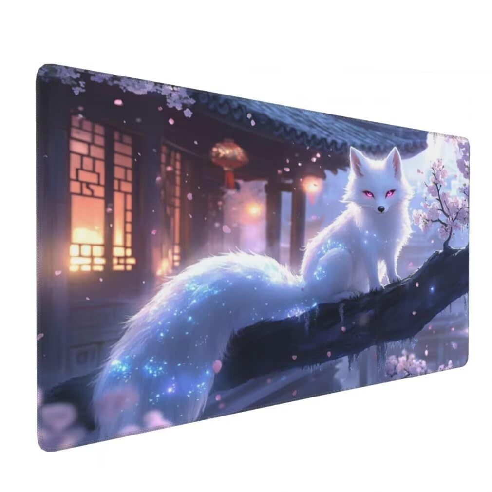 Alfombrilla Raton XXL 1000 x 500 x 3 mm, Mouse Pad Grande Gaming, Alfombrilla de Raton Zorro Blanco Mousepad Lavable Desk Mat para Juegos Y Oficina, Impermeable y Antideslizante (Patio) -MP1557