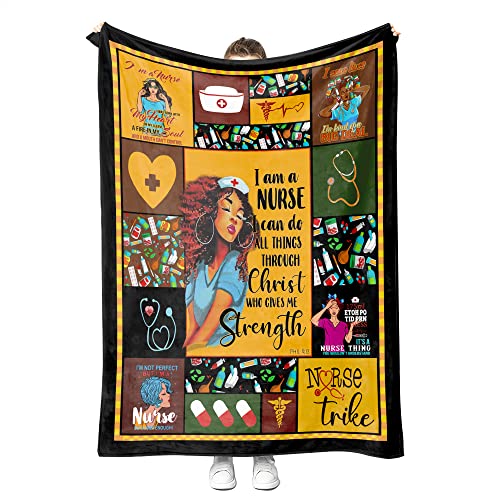 Manta de forro polar suave para enfermeras negras, regalo de graduación, jubilación para enfermeras africanas, regalo cálido para enfermeras negras, 60 x 80 pulgadas (negro)