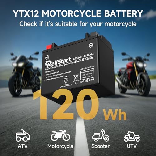 Image of Motorcycle Battery YTX12-BS 12V 10Ah, Powersports Batteries High Performance, AGM Maintenance Free Battery for Bike ATV Scooter