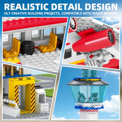 Image of WINGIFT 880 Pcs City Airport Passenger Terminal Building Set, 6 in 1 Airplane Building Blocks Toy, STEM Aircraft Bricks with Shuttle Bus,Luggage Cart,Planes Model Toys Gifts for Boys Girls Ages 6-12+