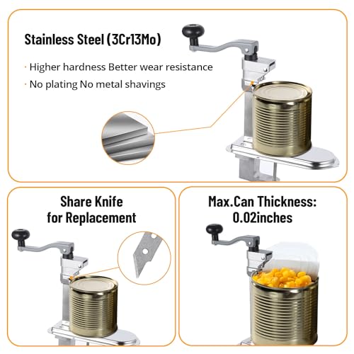 Manual Table Can Opener, Heavy Duty Commercial Countertop Can Opener, with Stainless Steel Blade and Plated Steel Base, Opener for Cans Up to 12” - Image 3
