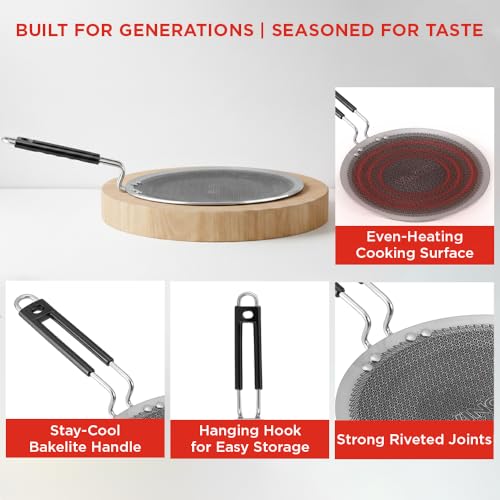 Image of Vinod SAS Pro Platinum Triply Stainless Steel Hybrid Tawa 25 cm | 4 mm Thick | HexaShield Design Stick-Resistant Surface | Metal Spatula Safe | Induction Compatible | Roti, Paratha Tawa | PFOA Free