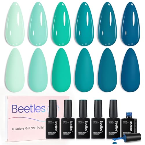 Beetles Blue Gel Polish Set - Ocean Haven Collection Summer Tropical Teal Mint Green Blue Bright Gel Polish Kit Beach Vacation Ocean-Inspired Colors UV LED Soak Off Gel Nail Kit for DIY Nail Art