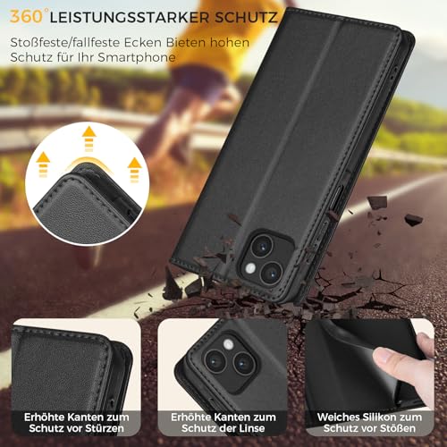 Kirnntca Handyhülle für iPhone 15 Hülle, Kartenfach Premium PU Leder Klapphülle Schutzhülle… – Ansicht 4