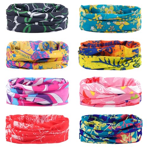 Image of Multifunctional Neck Scarf, 8 PCS Unisex Outdoor Snood, Sports Seamless Headwear Bandana, Elastic Face Covering, Breathable Neck Gaiter for Cycling Sports Running Hiking Outdoor