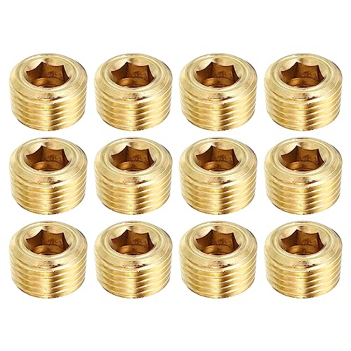 PATIKIL 1/8' NPT Ottone Esagonale Svasato Spina, 12pz Contatore Incassato Interno Esagonale Filettatura Presa Tubo Spine Maschio Raccordi per Acqua Olio Gas Conduttura