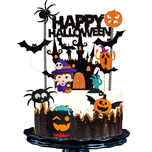 Decoração para bolo de festa de Halloween, Topper Cupcake, de abóbora, morcego, gato preto, menina, crânio, balão, aperitivos