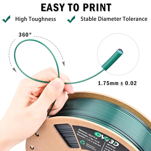 Image of OVV3D Silk PLA Filament 1.75mm, Dual Color PLA Filament 3D Printer Filament, Black Green 3D Printing Filament + /-0.02mm, 1kg /2.2lb