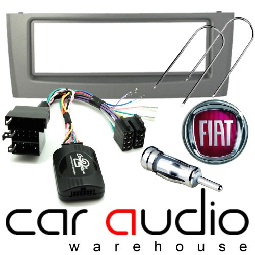 T1 Audio T1-CTKFT03 - Fiat Grande 2005> completo auto cruscotto per Stereo e sterzo Adattatore comandi al volante Kit di montaggio, argento pannello del cruscotto per, sterzo Cavo Adattatore comandi al volante, Adattatore antenna e autoradio per estrazione