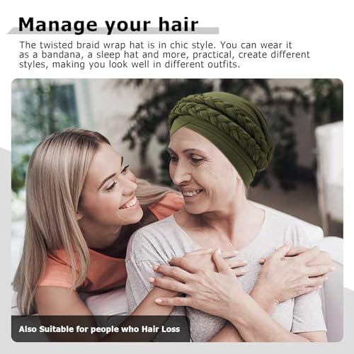 Image of DRESHOW African Women Turban Caps Beanie Twist Headscarf Pre-Tied Double Twisted Braid Hair Cover Wrap Hat Chemo Cancer Cap
