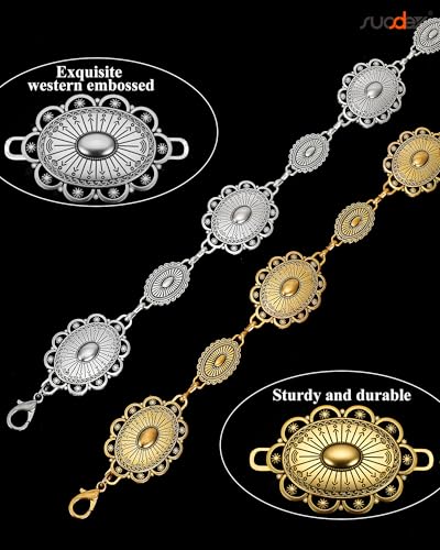 SUOSDEY Western Concho Belts for Women Cowgirl Metal Waist Gold Chain Belt for Boho Dresses Jeans3
