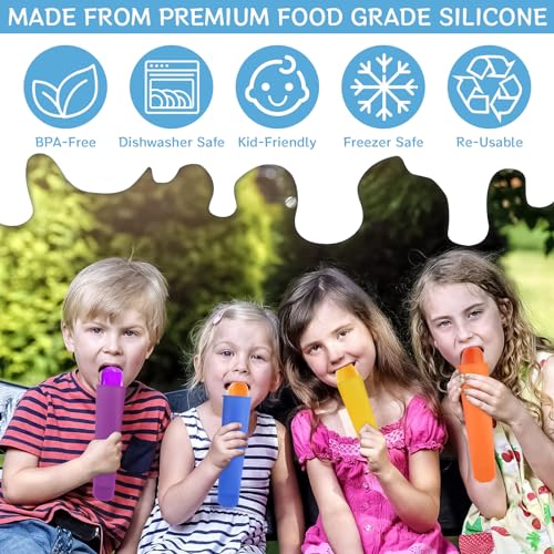 12 PCS Ice Lolly Moulds Silicone, Colourful Popsicle Mould with Lids, Ice Pop Moulds with Cleaning Brush and Folding Funnel, Reusable Ice Cream Moulds for Chocolate, Ice Pops - Image 4