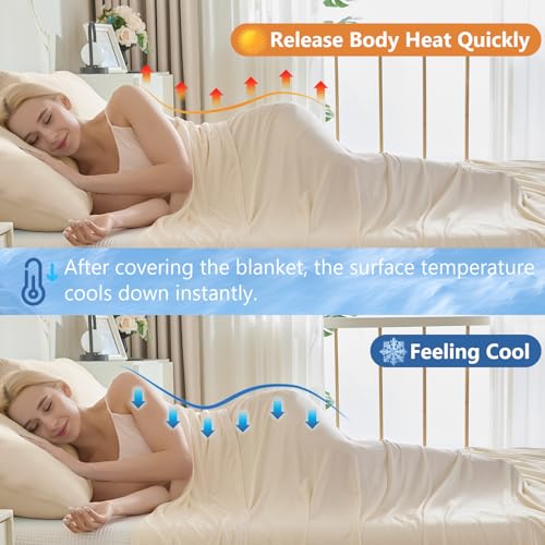 Image of CHOSHOME Cooling Blanket for Hot Sleepers - Summer Blanket Thin Soft Lightweight Breathable Double Side Enhanced Cooling for Hot Flashes, Night Sweats, Bed, Couch (Beige, 96 x 120 inches)